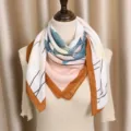 Carré en coton et lin rétro avec imprimé botanique, châle chic et polyvalent. - Feuille de Ginkgo Rose-Vert