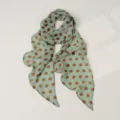 Mint green polka dot silk scarf for women, elegant French retro neck scarf and hair band. - Green Background Large Red Dots