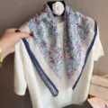 Chic paisley print square scarf, elegant blue border neckerchief, versatile stylish silk shawl for women - Bright Blue Paisley