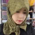Vintage floral cotton linen headscarf for women, breathable sun protection hijab wrap. - Mustard Green