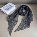 Black polka dot silk scarf chic French vintage neckerchief lightweight fashionable wrap. - Black and White Dots
