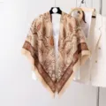Spring summer women ethnic paisley large square scarf, fashionable outerwear shawl for travel. - Paisley Desert Coffee