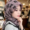 Stylish lightweight floral silk headscarf women summer sun protection versatile hijab - Pink
