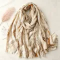 Retro abstract printed women scarf lightweight gauze beach sunscreen fashionable shawl headwrap - Brown