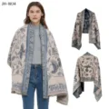 Detail view of autumn winter jacquard paisley scarf shawl showcasing soft fabric texture. - 65x185cm / Side A Pink Side B Blue