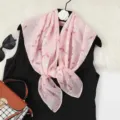 Summer thin floral large square scarf light breathable decorative gauze kerchief silk scarf - Small Daisy - Pink