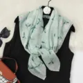 Light green floral square scarf for women, lightweight breathable sheer neck scarf. - Small Daisy - Green