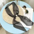 French pearl striped hair scarf ribbon, elegant long neck scarf for women bag handle decor - Black Striped Pearl