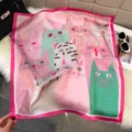 Colorful artistic cat print silk feel square scarf, trendy women neckerchief for spring summer. - Rose Pink