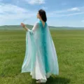 Chinese style gradient shawl for women, ethnic sun protection cape and beach scarf for travel. - Green