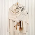 Fashion leopard print winter scarf shawl for women, cozy warm wrap, stylish streetwear style. - Off White