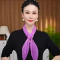 Women purple solid pleated long scarf stylish neck ribbon lightweight summer chic neckwear - Purple