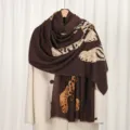 Elegant brown women winter warm scarf shawl with artistic animal print design for daily wear. - Camel