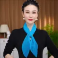Blue pleated ribbon scarf for women, lightweight spring summer stylish neck wrap accessory. - Lake Blue