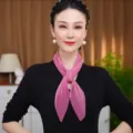 Pink pleated narrow silk scarf for women, elegant long ribbon neck scarf for spring and summer. - Dusty Pink