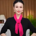 Women solid color pleated long ribbon silk scarf versatile thin breathable summer neck scarf - Rose Red