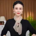 Women solid color pleated skinny scarf, elegant beige long ribbon neckerchief accessory. - Khaki