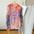 Summer vintage ethnic style sun protection shawl with Chinese frog buttons and tassels. - Thailand Style Hand-Knotted Shawl