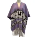 Stylish Autumn Winter Fringed Cape Deer Pattern Shawl Warm Poncho Scarf Outerwear - Purple Deer