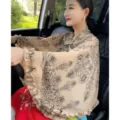 Summer thin sun protection shawl, elegant chiffon floral driving cape for daily outdoor use. - Porcelain Nude Chiffon