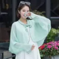 Light green sun protection cape for women, breathable summer long sleeve beach shawl outdoor - Tops / Light Green