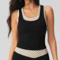 Vrouwen polka dot nep tweedelige yoga tanktop, slim fit sportieve training sportkleding. - S / Tops / Zwart Wit Polka Dot