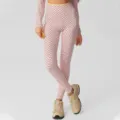 Dames zwarte stippen yoga legging en stijlvolle lange mouwen sport top fitness set - S / Bottoms / Roze Geel Stippen