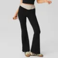 Women's high waist flare yoga pants with polka dot waistband casual black trousers - S / Bottoms / Black White Polka Dot
