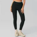 Zwarte yogalegging met polkadots voor dames, fitness hardloopbroek met hoge taille. - S / Bottoms / Zwart Wit Polka Dot
