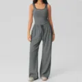 Cómodo conjunto de camiseta de tirantes a rayas y pantalón ancho para uso diario casual. - S / Parte Superior Y Inferior / Azul Zafiro