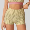 Gele stippen hoge taille yoga shorts en crop top set voor dames fitness en sportkleding. - S / Bottoms / Lichtgeel