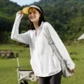 Giacca Anti-UV Bianca da Donna Maniche Lunghe con Cappuccio Protezione Solare Estate - Lettera F / Top / Bianco