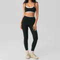 Black white polka dot yoga set with supportive sports bra and high waist leggings. - S / Top And Bottom / Black White Polka Dot