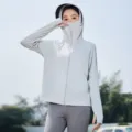 Giacca protezione solare donna grigio chiaro outdoor UV anti felpa con visiera cappuccio traspirante - Grigio Chiaro UPF50 Plus