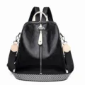 Donna nero pelle PU zaino moda casual viaggio daypack grande capacità borsa per scuola - Nero