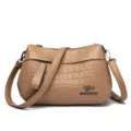 Stylish women's PU leather shoulder bag with crocodile pattern and adjustable strap. - Khaki
