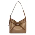 Borsa a tracolla in morbida pelle marrone con cinturino incrociato elegante e chiusura metal. - Kaki