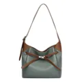 Elegante borsa a spalla in morbida pelle grigia con finiture marroni per ogni giorno. - Verde