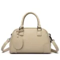 Elegant beige boston handbag for women, premium leather top handle shoulder crossbody bag. - Khaki