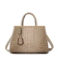 Elegante borsa a mano da donna con stampa coccodrillo, shopper tracolla capiente. - Kaki