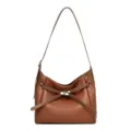 Brown leather shoulder bag for women, stylish hobo purse with elegant cross strap design. - Brown