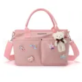 Pink Mommy Diaper Bag Large Capacity Maternity Tote Bag Multi-Pocket Stroller Bag - Pink + Pendant Badge