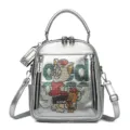 Zaino in morbida pelle argentata con strass elegante donna casual borsa da viaggio multiuso - 26x12x30cm / Argento