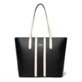Borsa tote nera da donna con righe verticali beige grande capacità elegante borsa a spalla. - 30x11x28cm / Nero