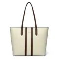 Borsa Tote Donna Beige in Pelle PU Borsa a Mano con Strisce a Contrasto Tracolla - 30x11x28cm / Bianco avorio