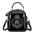 Donna morbida pelle strass zaino moda casual multifunzionale spalla viaggio borsa - 26x12x30cm / Corona Nero