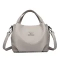 Borsa a mano da donna grigia in vera pelle morbida, elegante borsa a tracolla grande capacità. - Grigio chiaro