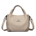 Borsa a mano morbida in pelle da donna, spaziosa borsa a tracolla casual con manici e cinghia. - Bianco avorio