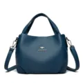 Soft Leather Women Handbag Casual Crossbody Bag Blue Large Capacity Daily Commute - Blue