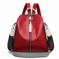 Zaino convertibile in morbida pelle da donna borsa a tracolla da viaggio rossa elegante - Rosso